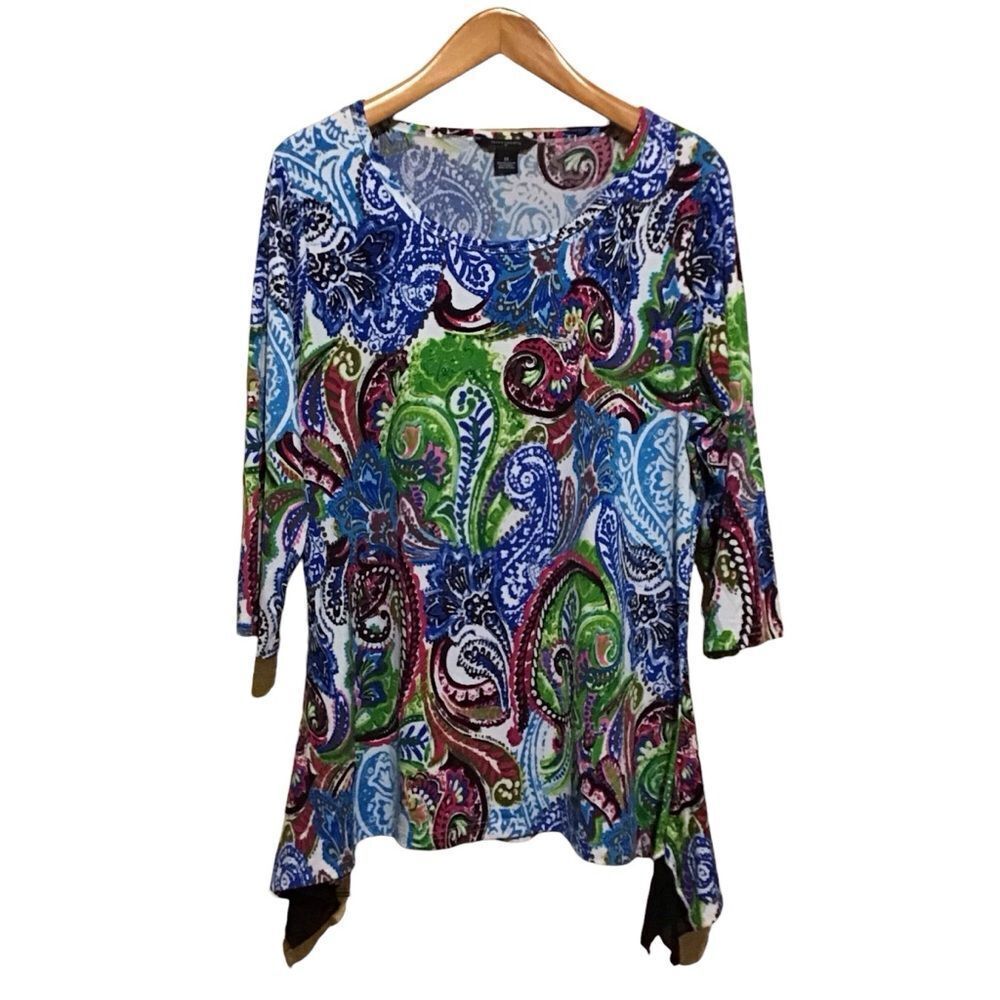 Investments II Vibrant Paisley 3/4 Sleeve Top 1X